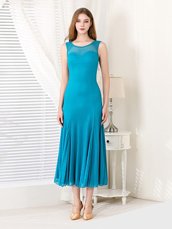 レディースダンスドレス ラウンドカラー ノースリーブ メッシュ 社交ダンス衣装