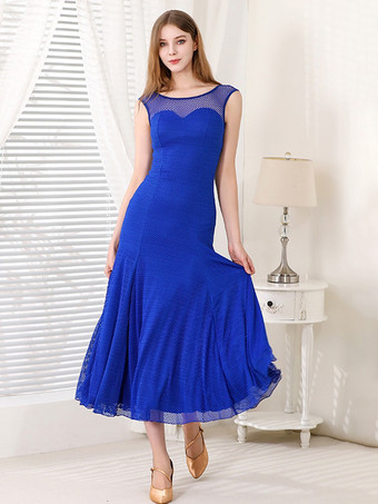 レディースダンスドレス ラウンドカラー ノースリーブ メッシュ 社交ダンス衣装