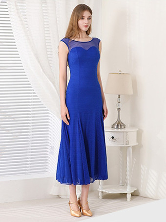 レディースダンスドレス ラウンドカラー ノースリーブ メッシュ 社交ダンス衣装