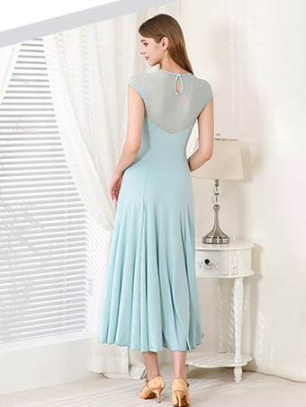 レディースダンスドレス メッシュ ラウンドカラー 半袖 プリーツスカート 社交ダンス衣装