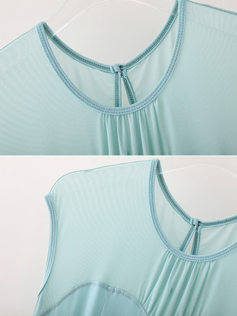 レディースダンスドレス メッシュ ラウンドカラー 半袖 プリーツスカート 社交ダンス衣装