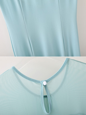 レディースダンスドレス メッシュ ラウンドカラー 半袖 プリーツスカート 社交ダンス衣装