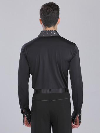 メンズ ラテンダンス 2ピース 長袖 水玉シャツと黒パンツ パフォーマンス ステージ衣装