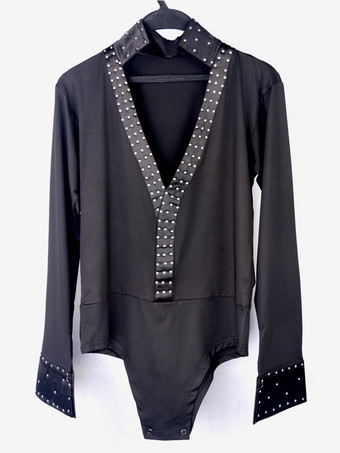 メンズ ラテンダンス 2ピース 長袖 水玉シャツと黒パンツ パフォーマンス ステージ衣装