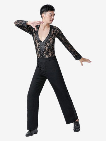 メンズ ラテンダンスシャツ レースメッシュ 社交ダンス パフォーマンスコスチューム
