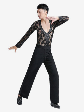 メンズ ラテンダンスシャツ レースメッシュ 社交ダンス パフォーマンスコスチューム