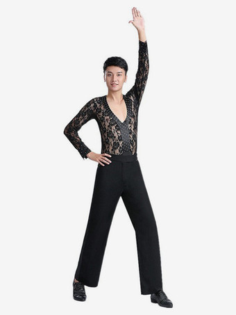 メンズ ラテンダンスシャツ レースメッシュ 社交ダンス パフォーマンスコスチューム