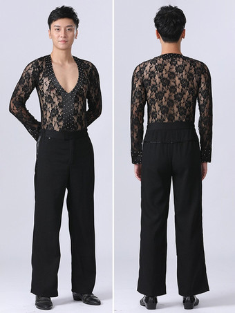 メンズ ラテンダンスシャツ レースメッシュ 社交ダンス パフォーマンスコスチューム