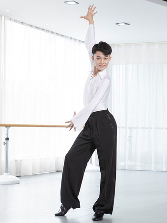 メンズ ラテンダンスシャツ ホワイト 社交ダンス コスチューム レースアップ トップス パフォーマンス