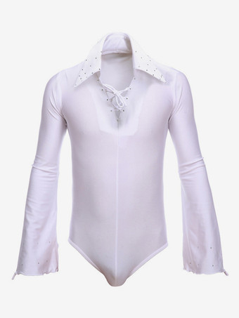 メンズ ラテンダンスシャツ ホワイト 社交ダンス コスチューム レースアップ トップス パフォーマンス