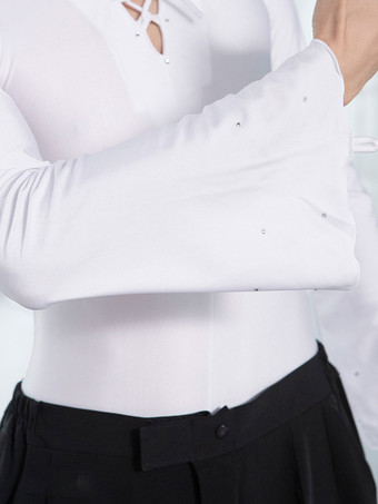 メンズ ラテンダンスシャツ ホワイト 社交ダンス コスチューム レースアップ トップス パフォーマンス