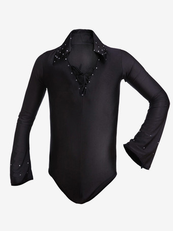 ブラック メンズ ラテンダンスシャツ ホワイト 社交ダンス コスチューム レースアップ トップス パフォーマンス