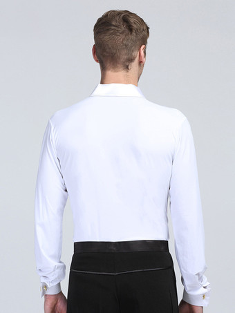 メンズ ラテンダンスコスチューム ホワイト ストライプ 長袖 スパンデックス シャツ ラテンダンス競技用シャツ