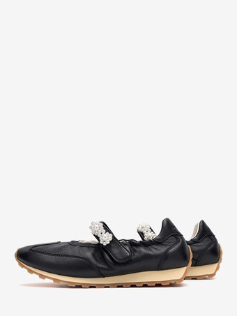 ブラック ホワイト メリージェーン スニーカー ラウンドトゥ パール スリッポン カジュアルシューズ