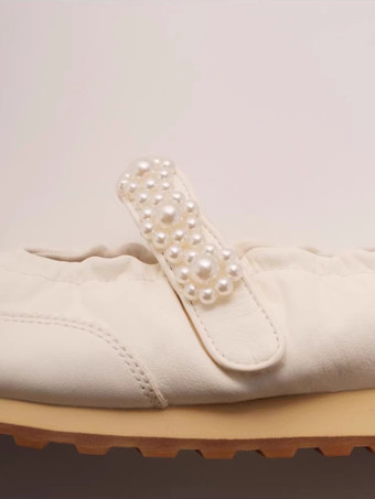 ホワイト メリージェーン スニーカー ラウンドトゥ パール スリッポン カジュアルシューズ