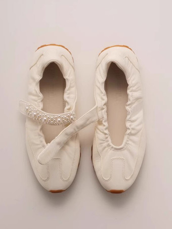 ホワイト メリージェーン スニーカー ラウンドトゥ パール スリッポン カジュアルシューズ