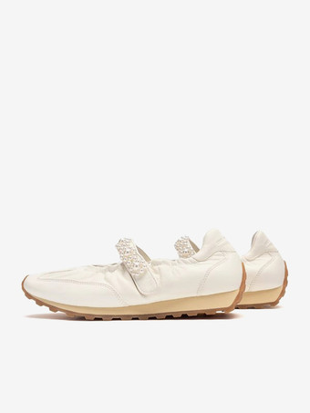 ホワイト メリージェーン スニーカー ラウンドトゥ パール スリッポン カジュアルシューズ