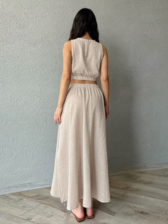 アプリコット 2ピースセット ノースリーブ クロップトップとAラインロングスカート 2025