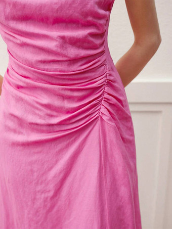 ローズレッドのノースリーブミディドレス（ウエストシャーリング付き）2026