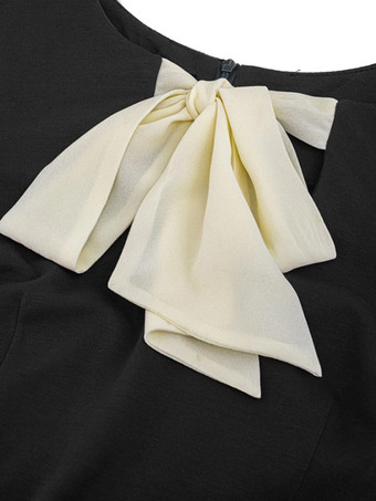 フリル袖と蝶ネクタイが付いたエレガントなブラックボディコンミディドレス 2025