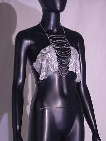 マルチレイヤーチェーン装飾クロップトップセクシークラブウェア2025