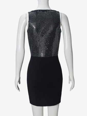 カウルネック スパンコール ボディコン ミニ パーティードレス（ブラック）2026