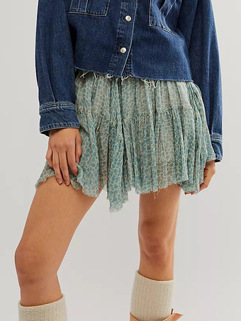 グリーン ハイウエストプリントイレギュラーミニスカート 2025