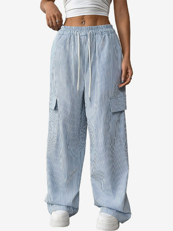 サイドポケット付きストライプ柄リラックスフィットカーゴパンツ 2025