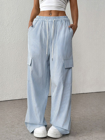 サイドポケット付きストライプ柄リラックスフィットカーゴパンツ 2025