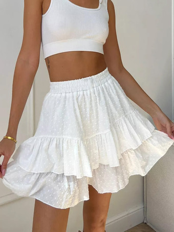 ホワイト 水玉模様のレイヤードミニスカート 2025