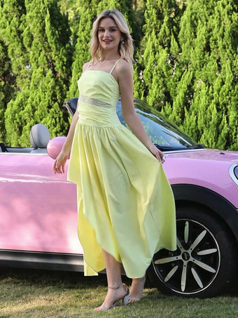 2025年レディース向けアシンメトリーヘムロングスリップパーティードレス