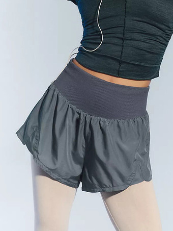 グレイ無地ハイウエストヨガ速乾スポーツパンツ 2025