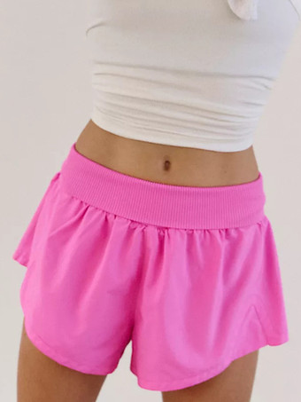 ローズレッド無地ハイウエストヨガ速乾スポーツパンツ 2025