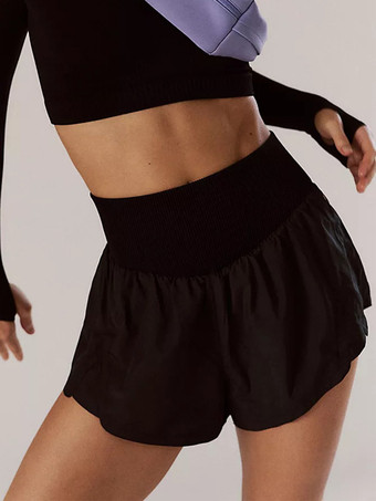 ブラック 無地ハイウエストヨガ速乾スポーツパンツ 2025