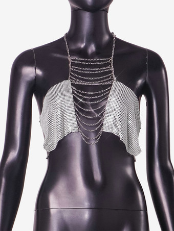 マルチレイヤーチェーン装飾クロップトップセクシークラブウェア2025