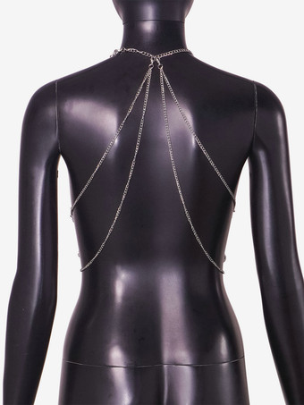 マルチレイヤーチェーン装飾クロップトップセクシークラブウェア2025