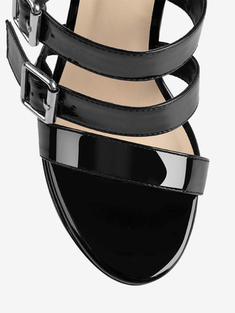 ブラックグラディエーターサンダル プラットフォーム オープントゥ バックルディテール ハイヒールサンダル