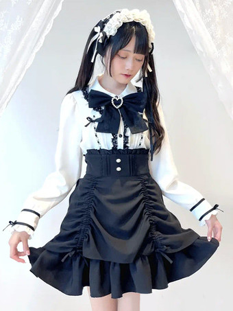 ブラック ロリータスカート バックルビームフリル レイヤード パフィースカート