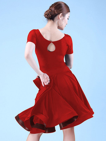 レッド 女性用ラテンダンスドレス ボリュームスカート ラテンパークパフォーマンスドレス