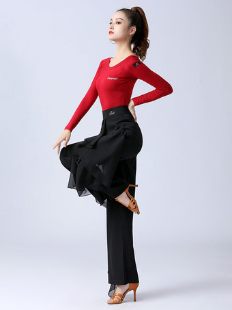 レディース ラテンダンスパンツ フリル ピュアカラー ウエストスプライシング 社交ダンス パフォーマンス トレーニング ボトムス