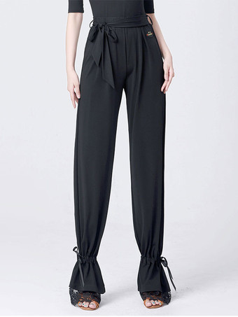 ブラック レディース ラテンダンス ボトムス ハイウエスト リボン ダンスパンツ