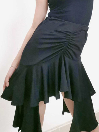 ブラック 女性用ラテンダンススカート 不規則なプリーツスカート ラテンサンバダンスウェア サルサ