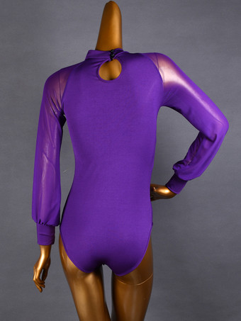 レディース ラテン 社交ダンス ジャンプスーツ 長袖 ガーゼ ネット ブラウス 社交ダンス フラメンコ 練習用 ボディスーツ