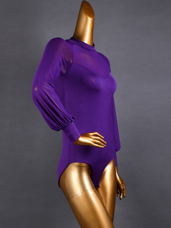 レディース ラテン 社交ダンス ジャンプスーツ 長袖 ガーゼ ネット ブラウス 社交ダンス フラメンコ 練習用 ボディスーツ