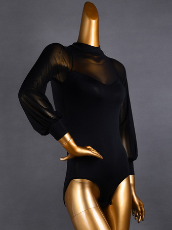 レディース ラテン 社交ダンス ジャンプスーツ 長袖 ガーゼ ネット ブラウス 社交ダンス フラメンコ 練習用 ボディスーツ