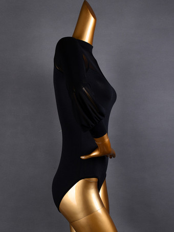 レディース ラテン 社交ダンス ジャンプスーツ 長袖 ガーゼ ネット ブラウス 社交ダンス フラメンコ 練習用 ボディスーツ