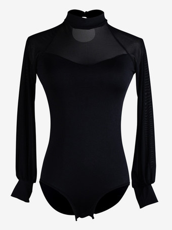 レディース ラテン 社交ダンス ジャンプスーツ 長袖 ガーゼ ネット ブラウス 社交ダンス フラメンコ 練習用 ボディスーツ