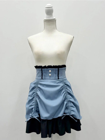ライトスカイブルーロリータスカート バックルビームフリル レイヤード パフィースカート