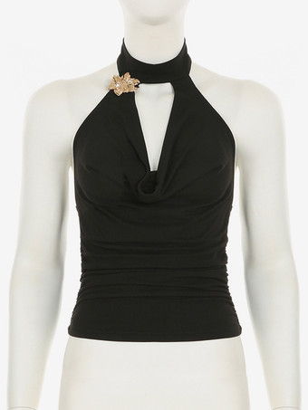 レディース向けブラックツーピースコーデセット Vネッククロップトップとハイスリットロングスカート 2025