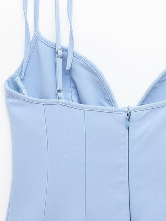 ライトブルーのVネックAラインミニドレス（レディース）2025